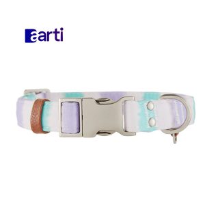 Collar para perro de lona a rayas verde azulado y morado de Top Paw® Talla M