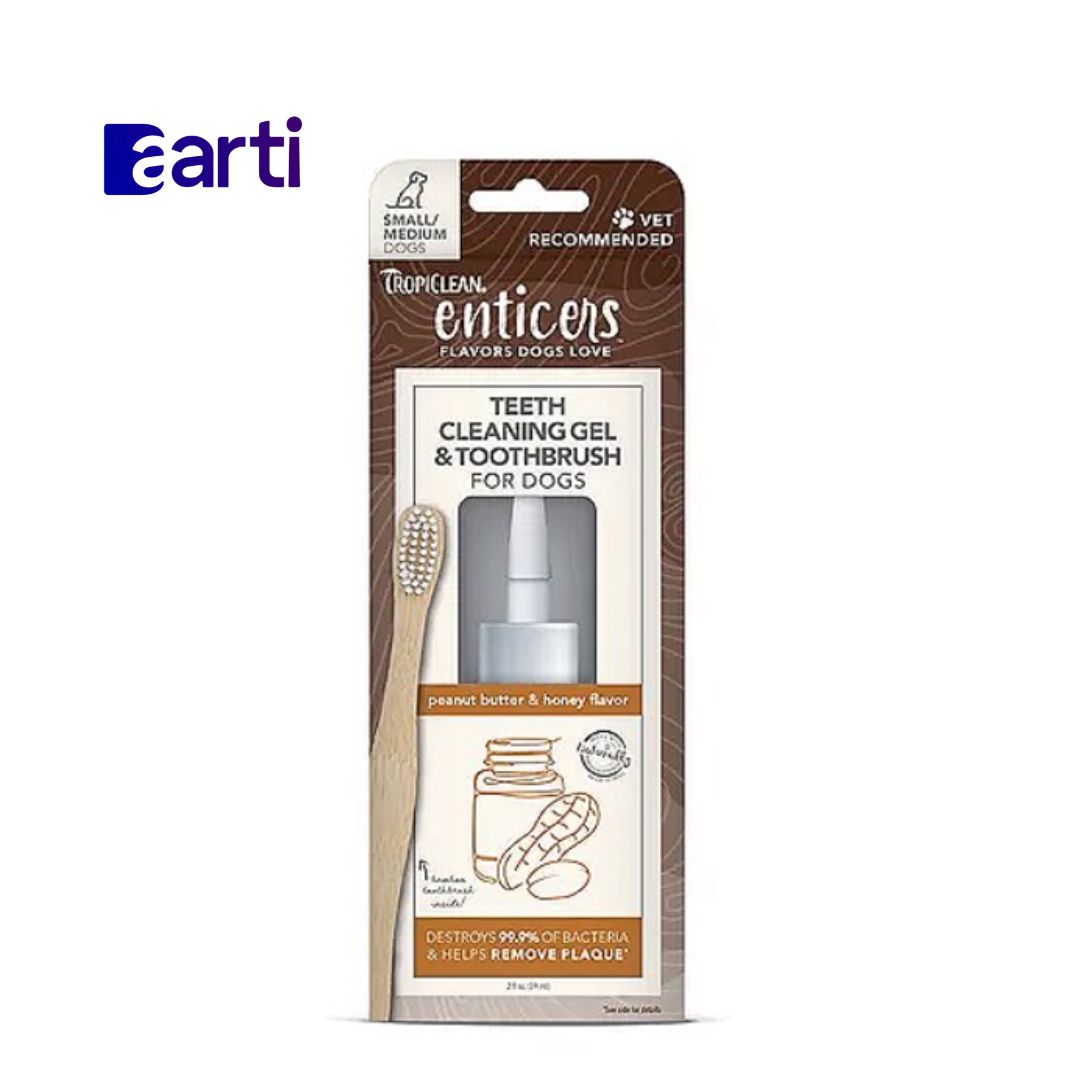 Tropiclean Enticers Kit De Limpieza De Dientes Con Sabor A Mantequilla De Maní Y Miel Para Perros Pequeños