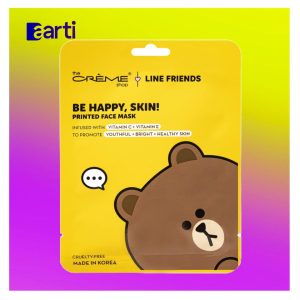 The Crème Shop LINE FRIENDS Be Happy, Skin! Mascarilla de hoja de esencia estampada marrón | Vitamina C + vitamina E