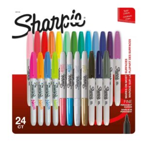 Marcadores permanentes Sharpie de punta fina, multicolor, paquete de 24